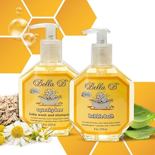 Bella B Set de regalo Squeaky Bee Baby Wash & Shampoo 8 oz y Bubble Bath 8 oz, Set de regalo para bebé