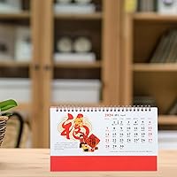 Vista 3 de NUOBESTY Calendario chino de escritorio 2024, calendario del año del dragón, calendario de escritorio chino lunar en espiral, calendario para Rojo1