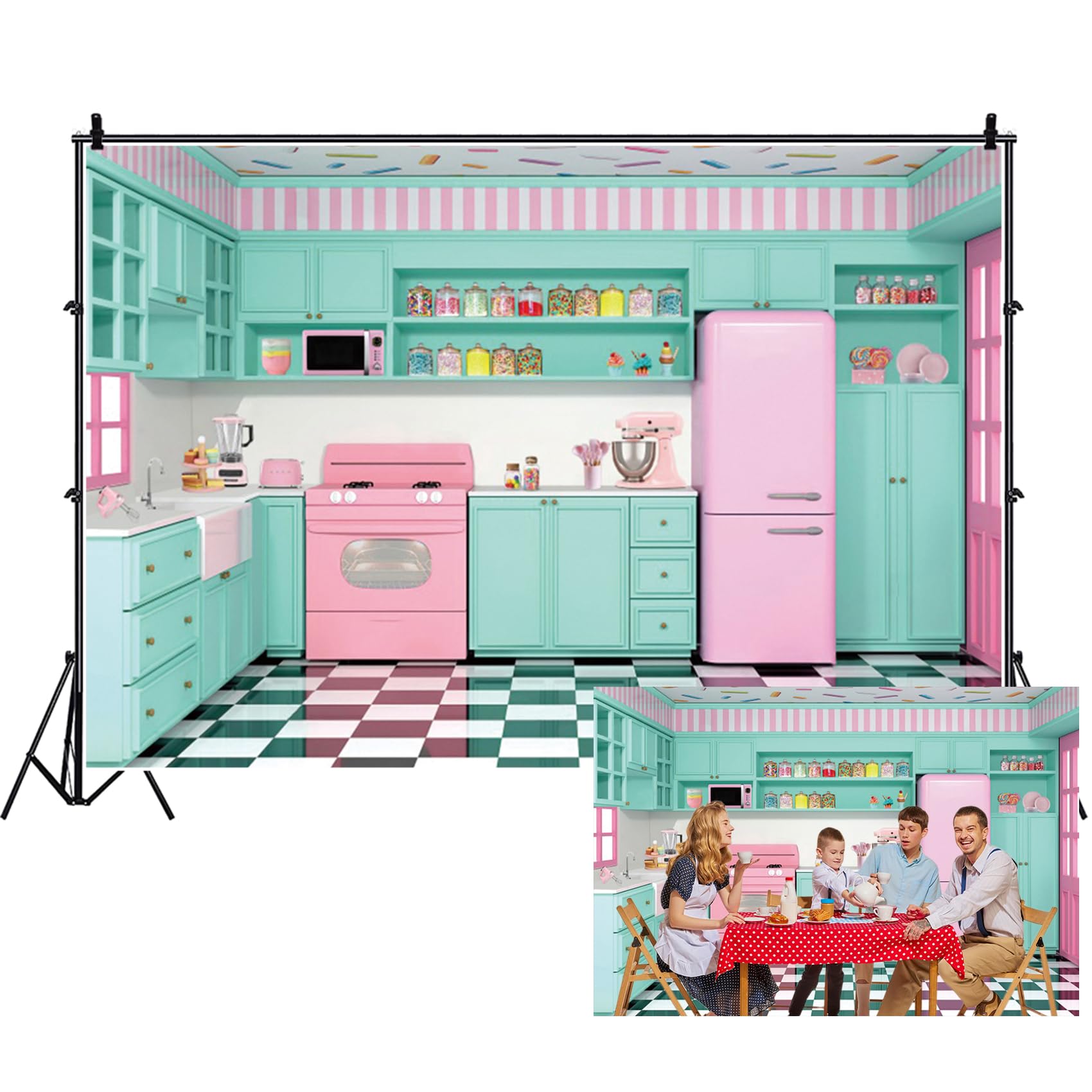 Renaiss Fabric Kitchen Backdrop 7x5ft Baking Cooking Party Wall Background Kitchen Interior Scene Photography Backdrops for Girls Kids Video Shooting