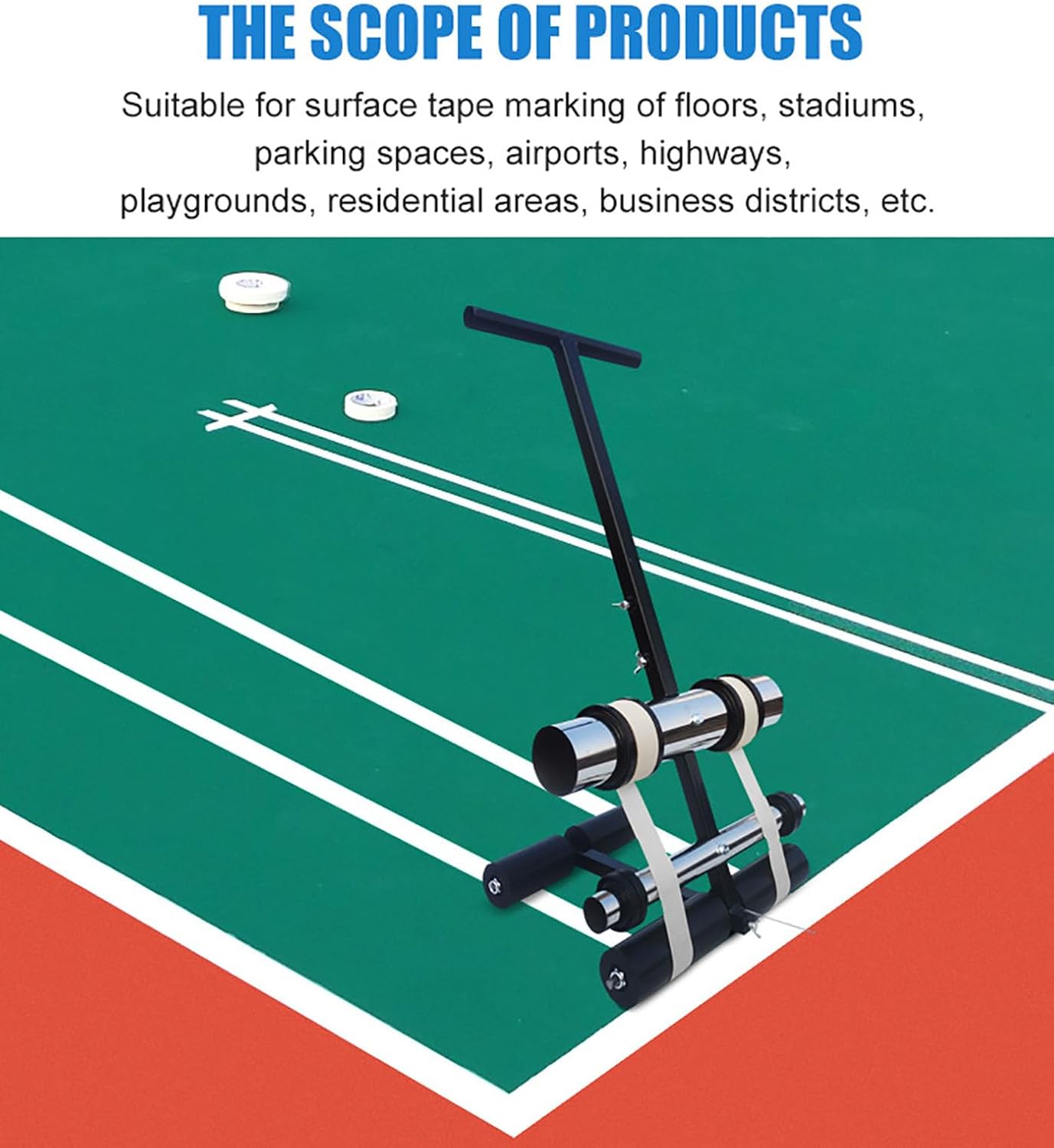 Tape Marking Machine Hand-Push Sticking Lane Applicator with Rubber Roller Manual Floor