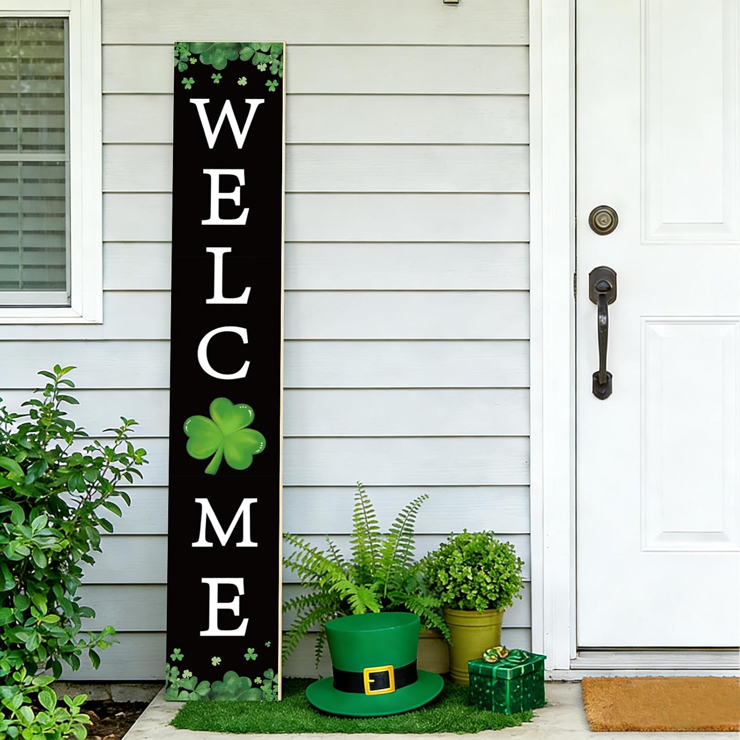 St Patricks Day Porch Decor St Patricks Day Porch Sign Shamrock Outdoor Decorations Welcome Wooden Door Decorations Indoor Outside Welcome Sign for Front Door 46.8 Inch