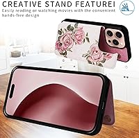 Vista 229 de UEEBAI Funda tipo cartera para iPhone 15 Pro Max con tarjetero, cubierta de cuero PU con soporte, bloqueo RFID, doble cierre magnético, relieve