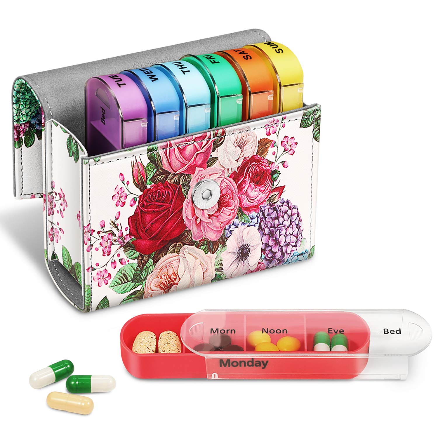 Buy FINPAC Weekly Pill Organizers 4 Times A Day, Slide Open PU Leather Case Travel Pill Medicine