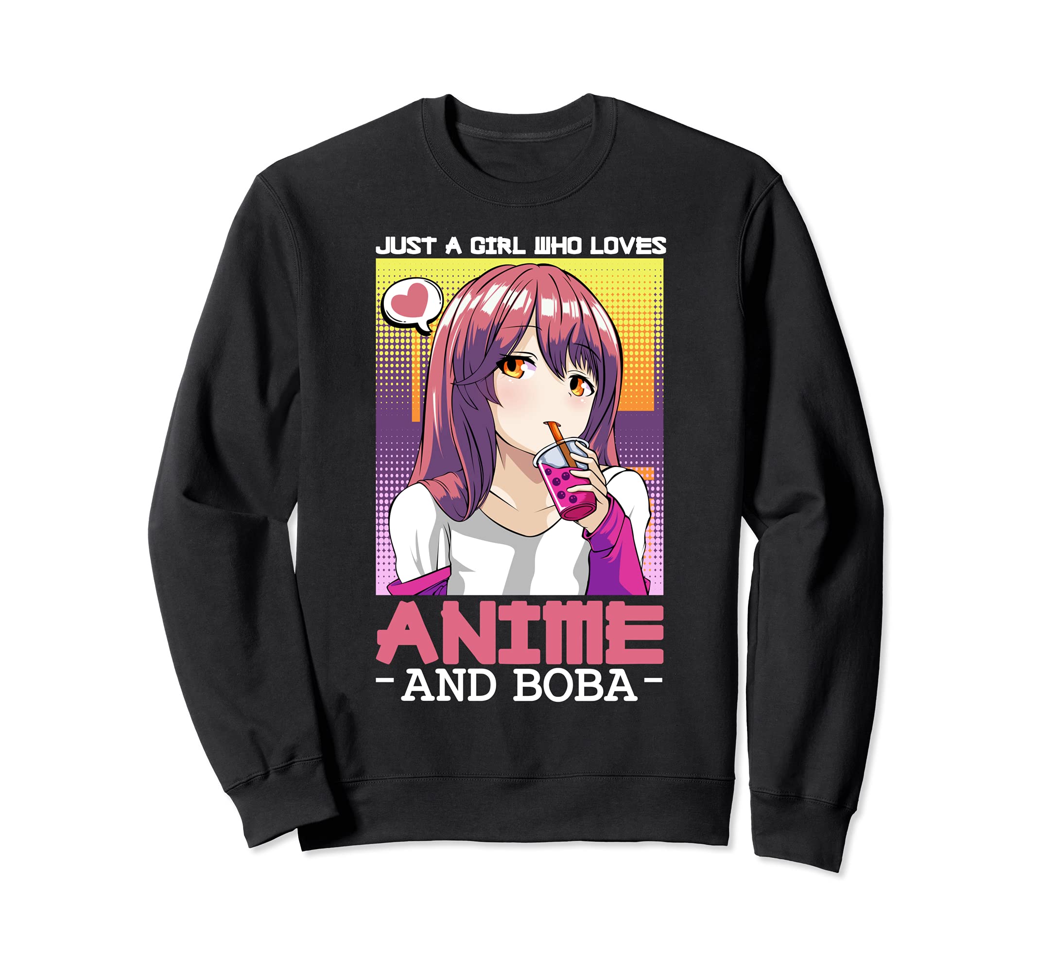 Girl Who Loves Anime And Boba Bubble Tea K-Pop Anime Manga Sweatshirt, Black