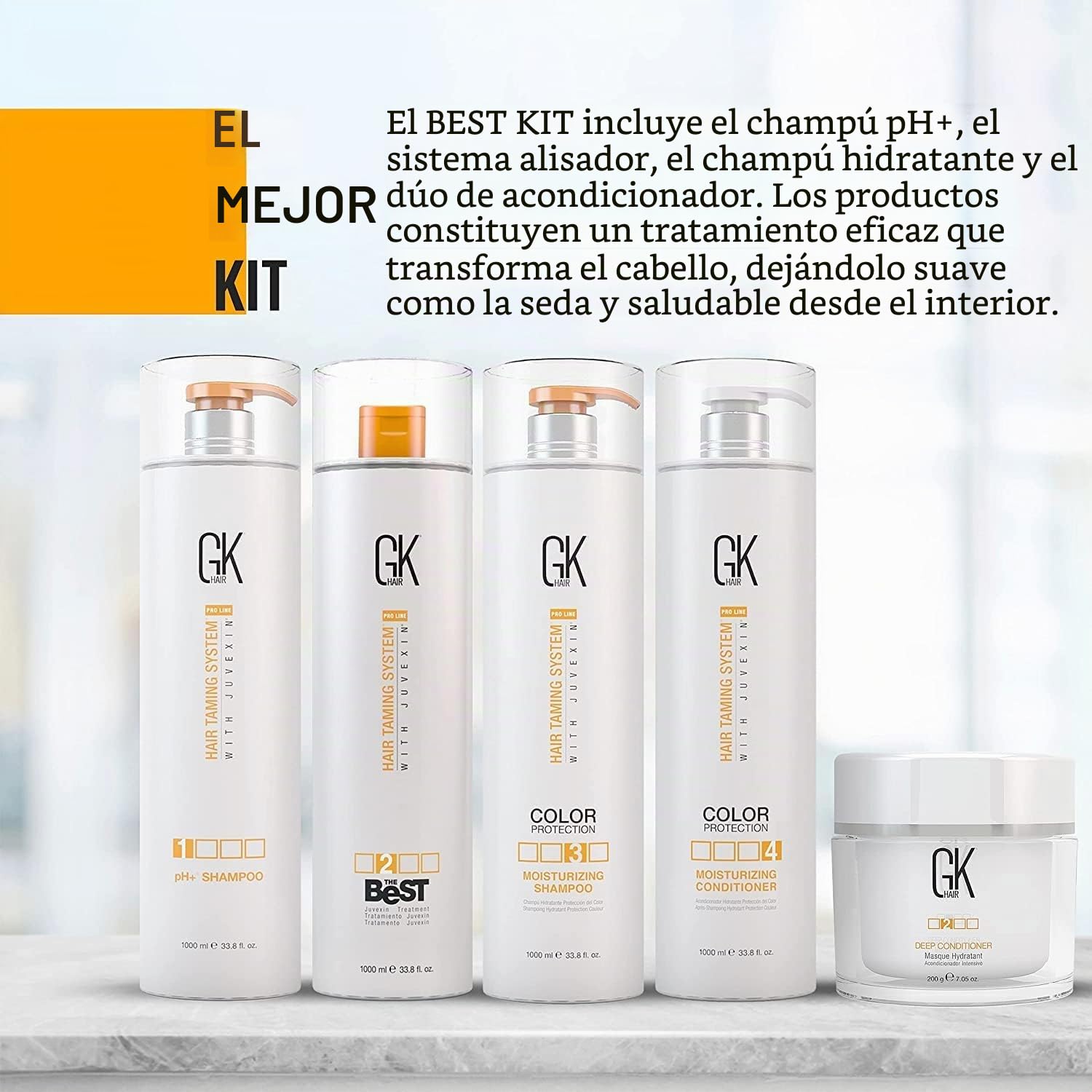 GK HAIR Global Keratin The Best Professional Hair (1000ml/33.8 Fl Oz) Kit de tratamiento de alisado de queratina y alisado brasileño para un cabello natural sedoso y sin encrespamiento