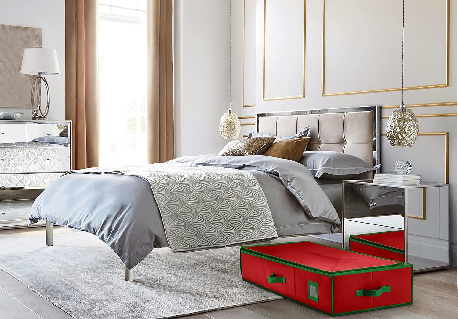 Premium-Geschenkpapier-Organizer, Weihnachts-Geschenkpapier-Aufbewahrungstasche mit nützlichen Taschen für Weihnachtszubehör, passend für bis zu 24 Rollen, Aufbewahrungsbox mit großer Kapazität, 1