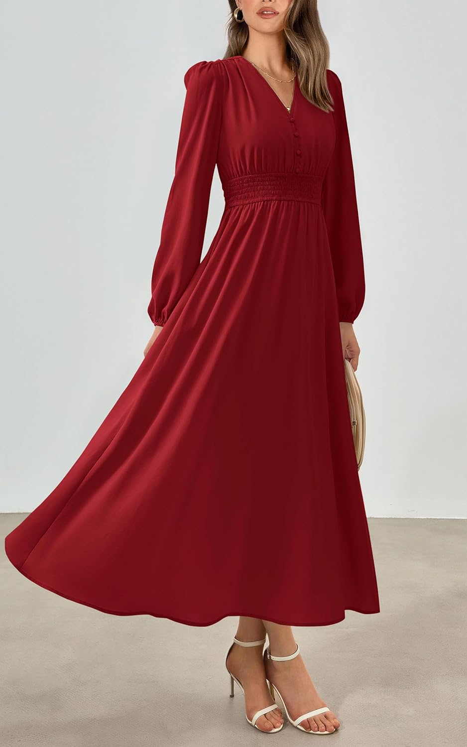 PRETTYGARDEN Womens Long Sleeve Maxi Dress 2025 Fall Trendy Elegant V Neck Flowy Wedding Guest Holiday Formal Long Dresses - Image 7