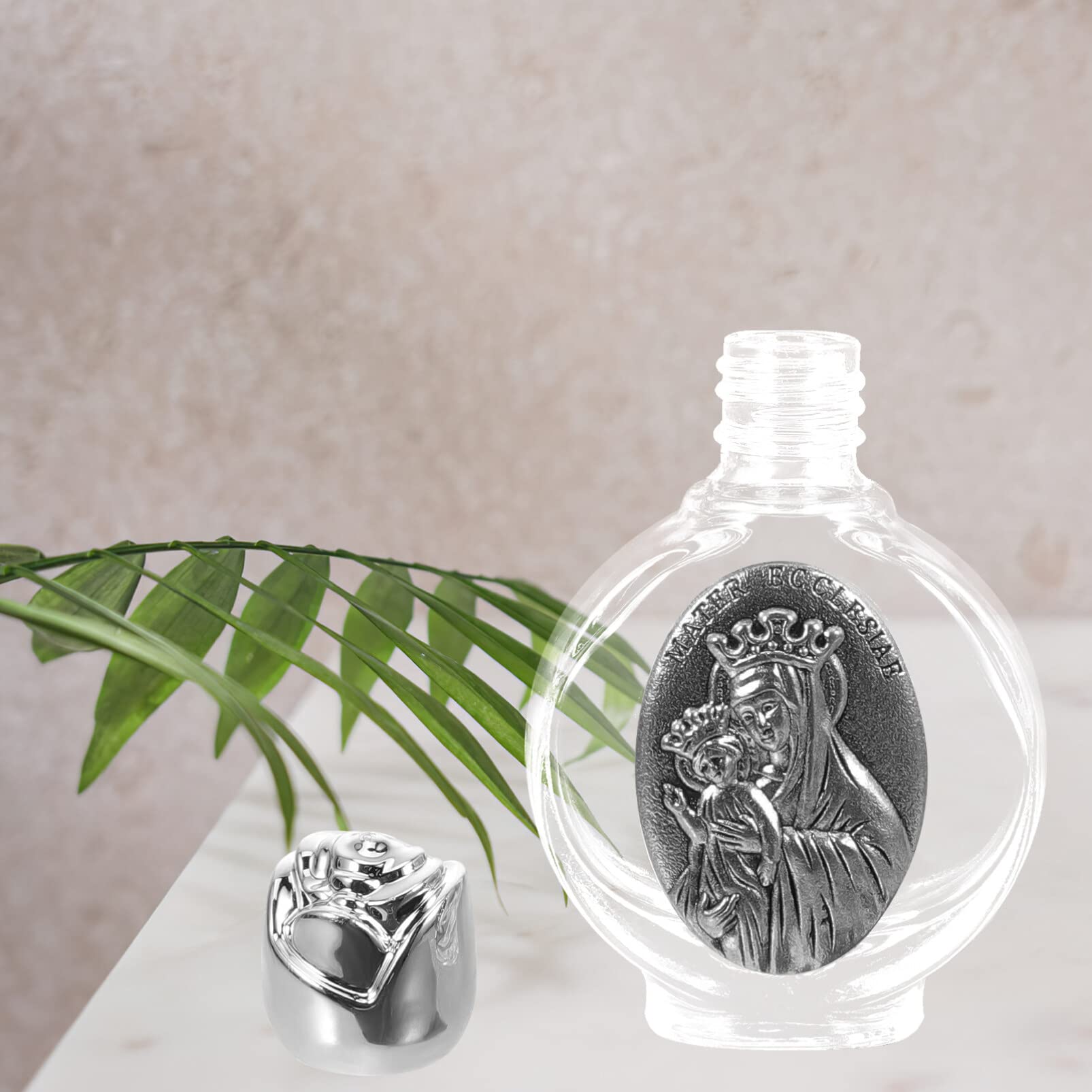 HOMSFOU Embossed Holy Water Bottle Portable Refillable Perfume Bottle 2.8 Inch Alloy Travel Vial for Baptism Church Decoration - Image 2