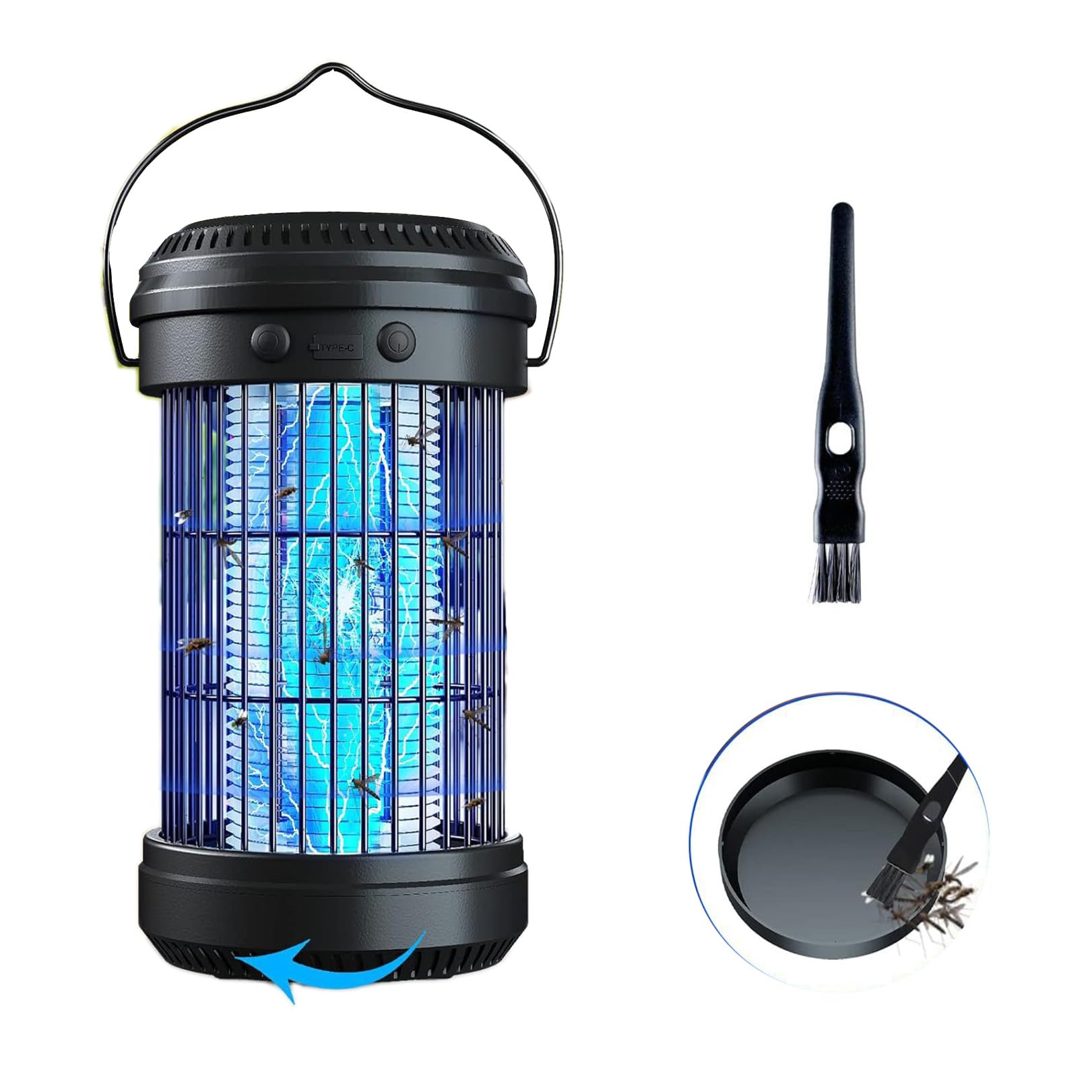 Lámpara eléctrica para Matar Insectos con energía Solar 2024,para Acampar,Repelente Mosquitos portátil 3 en 1 con LED,Carga Solar y USB,Trampa para Mosquitos,Black-1pcs