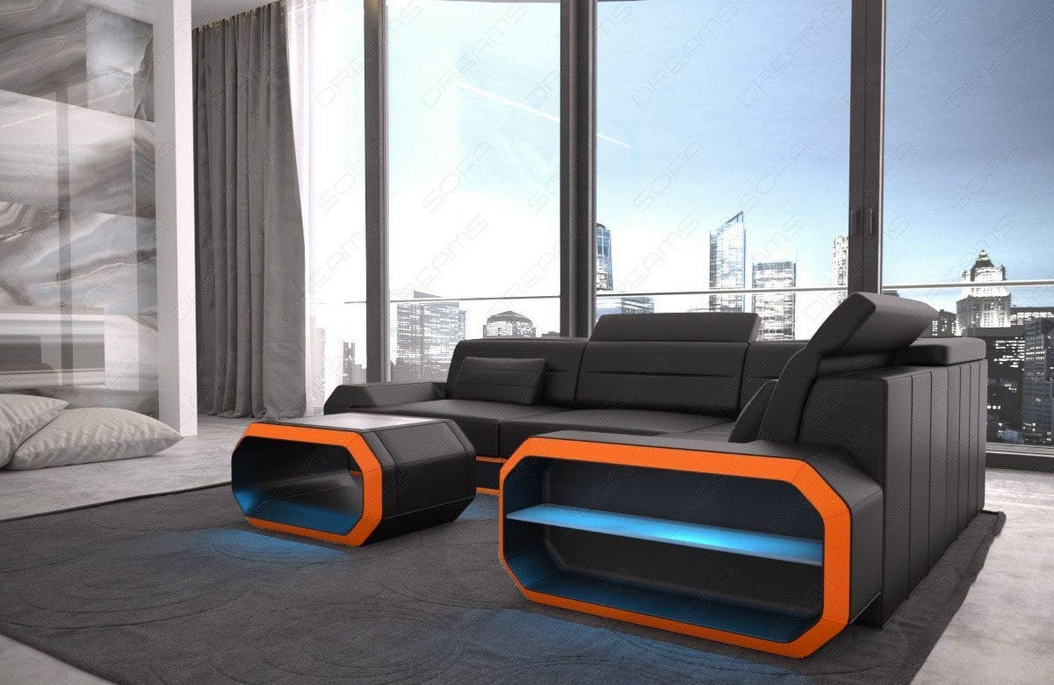Mini Ledercouch Verona L Form mit LED – Modern und Bequem
