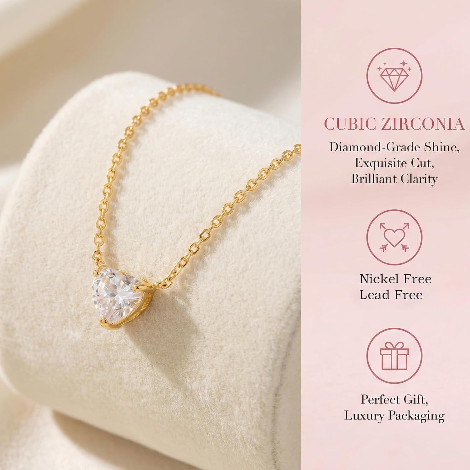 18K Gold Plated Pendant Necklaces for Women, Cubic Zirconia Dainty Chain Choker Necklace, Simple Love Heart Necklace Jewelry Gifts for Women - Image 6