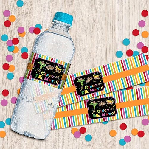 Miniatura 5 de AmandaCreation - Etiquetas adhesivas impermeables para botellas de agua con temática de fiesta de fiesta de Cinco de Mayo, 20 etiquetas envolventes