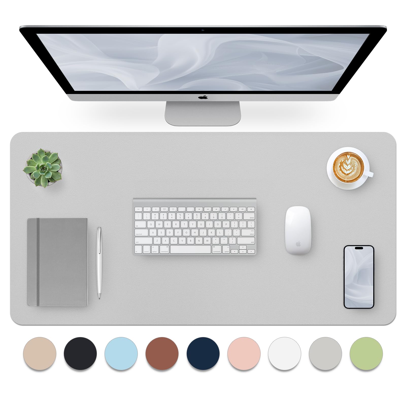 Bloss Large Desk Pad, Grey Desk Mat, Desk Pads on Top of Desks, Computer Mat Non-Slip, Desk Blotter Waterproof, Easy to Clean - Light Grey (31.5 x 15.7 Inches)