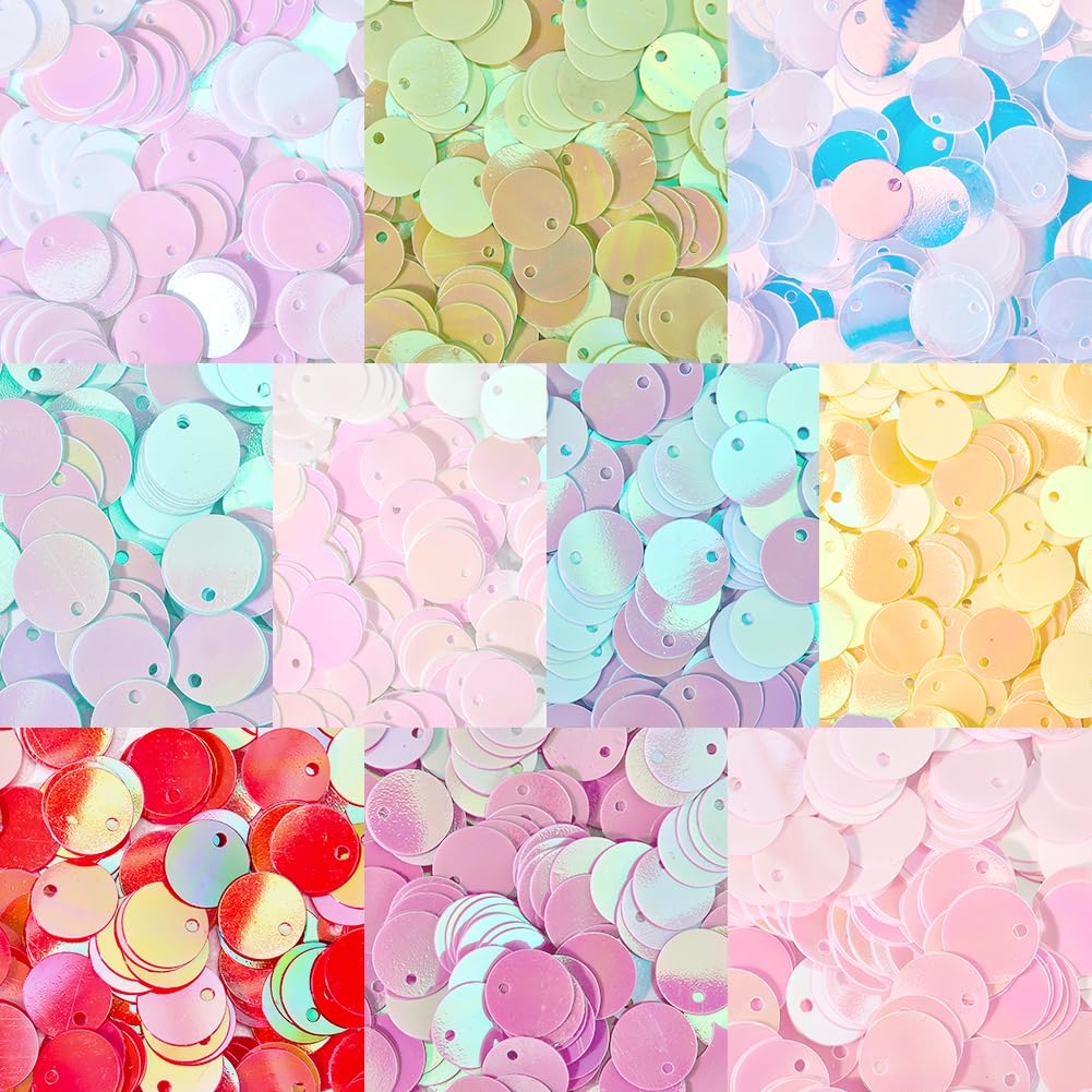 SUNNYCLUE 1 Box About 3040Pcs 80G 10 Colors 10mm Flat Round Sequins Flat Paillettes Bulk Art Sewing Colorful PVC Plastic Iridescent Sequin for Craft Wedding Skirt Decoration Supplies Embroidery Partys