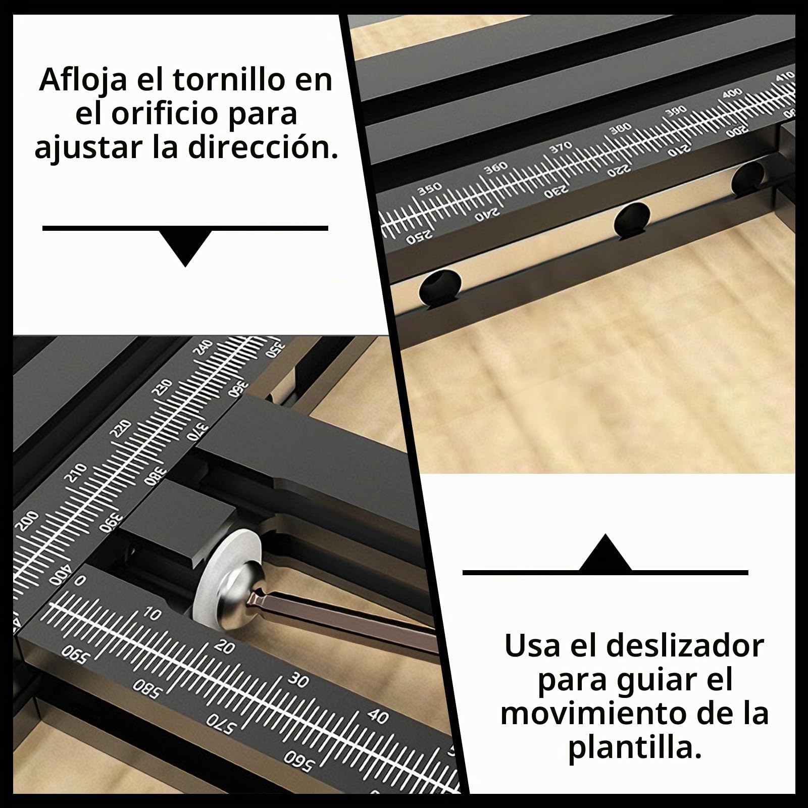 4 piezas Plantilla de fresado ajustable 800mm, Guía de fresado y plantilla para fresadora de mano, accesorio de madera (incluye 2 abrazaderas metálicas en G)