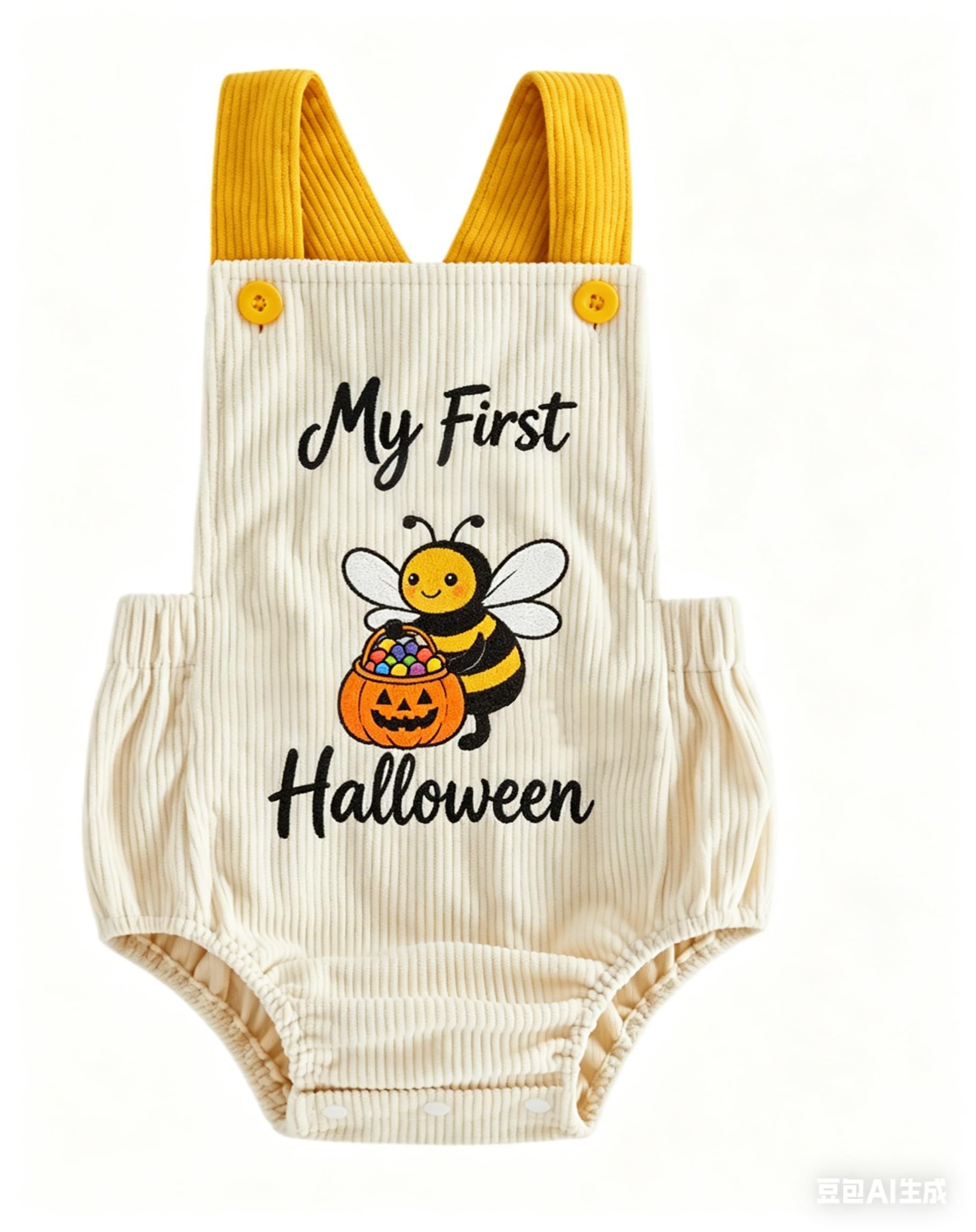 SANSIWU Toddler Boy Girls Halloween Outfits Infant Bee Pumpkin Bubble Romper Overalls Newborn Onesie Bodysuit Party Photoshoot Outfits (Khaki, 9-12M) — image 1