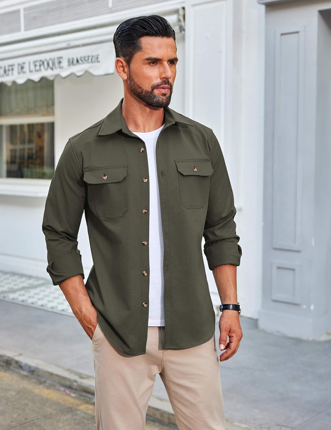 COOFANDY Men's Long Sleeve Button Up Shirt Jacket with Flap Pockets - Image 3