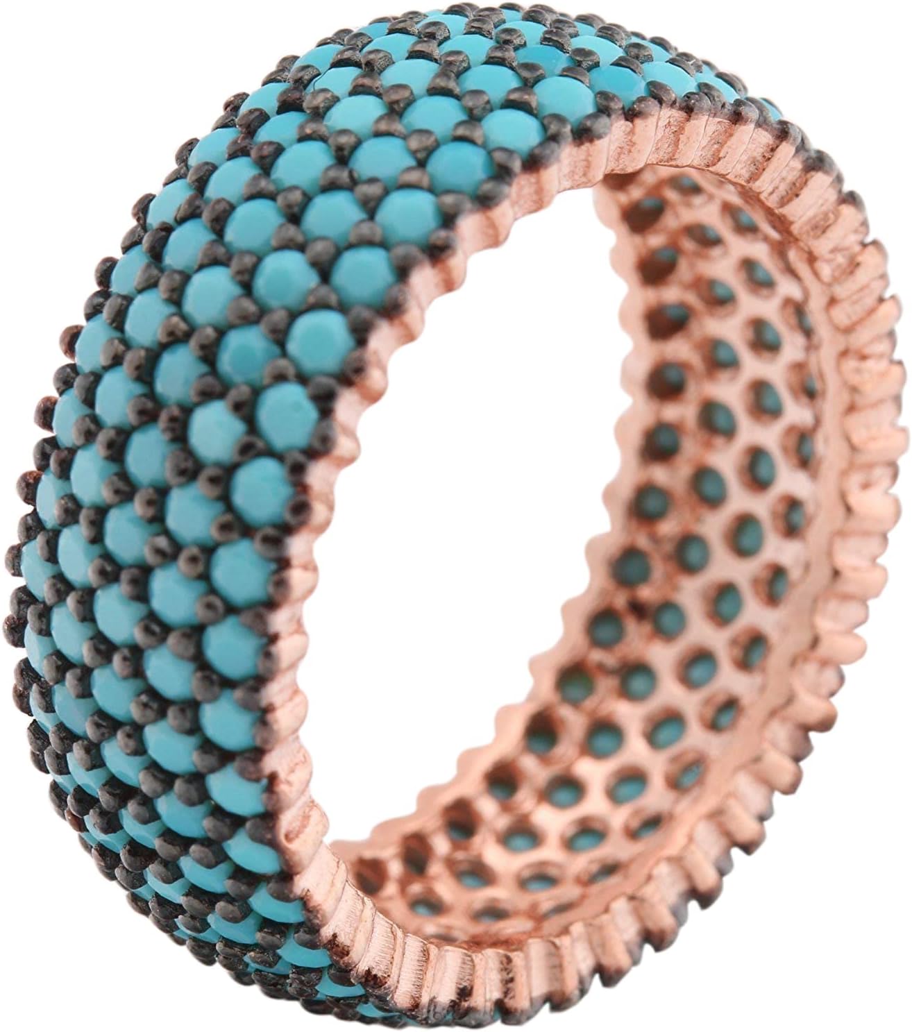 Special Design Turkish Handmade Jewelry 5 Lines Turquoise Stone 925 Sterling Silver Rose Gold Band Ring All Size