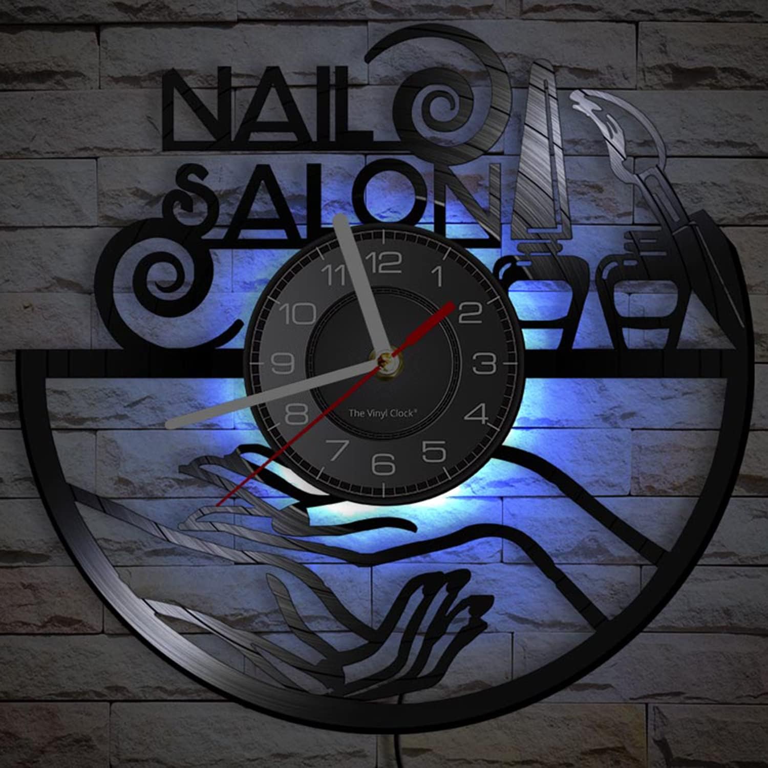 12'' Nail Salon LED Vinyl Record Wall Clock with 7 Colors Changing for Beauty Nail Salon Wall Decor, Decorative Window Sign Silent Quartz Hanging Night Light Wall Clock Watch Gift for Girls