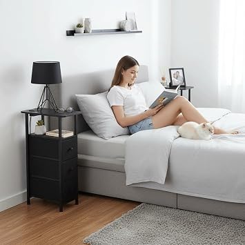 LOAKEKEL Narrow Bedside Table Set of 2, Slim Side Table for Bedroom