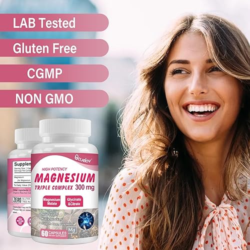 Miniatura 5 de Complejo de triple magnesio, 300 mg de magnesio (glicinato, malato y citrato) complejo para músculos, nervios, huesos y energía, vegano, sin OMG  60