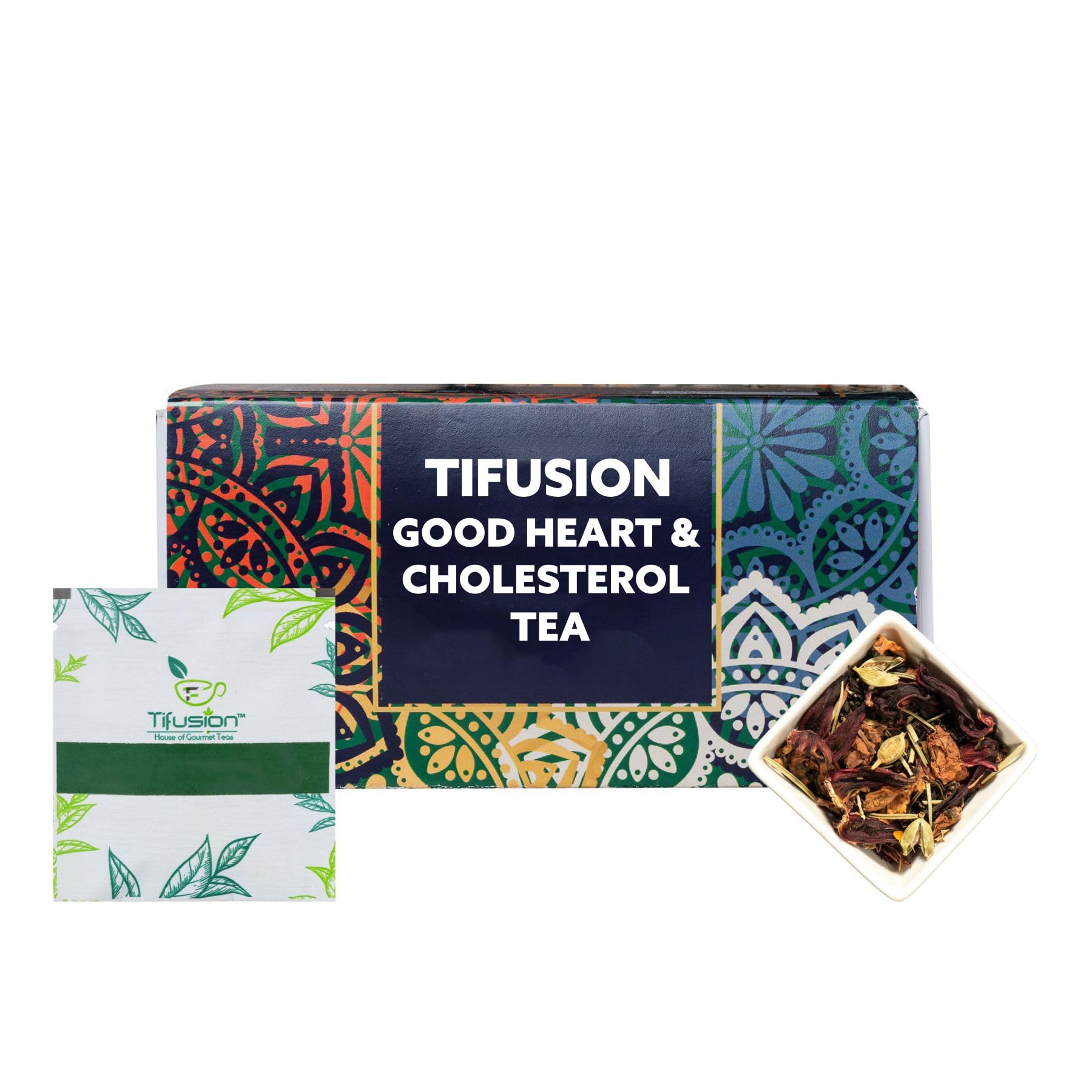 Good Heart and Cholesterol Tea with Arjun Bark, Hawthorne, Hibiscus, Ashwagandha & Rooibos for Healthy Heart and Helps in Improving Immune System 20 Tea Bags (20 Serving Cups)