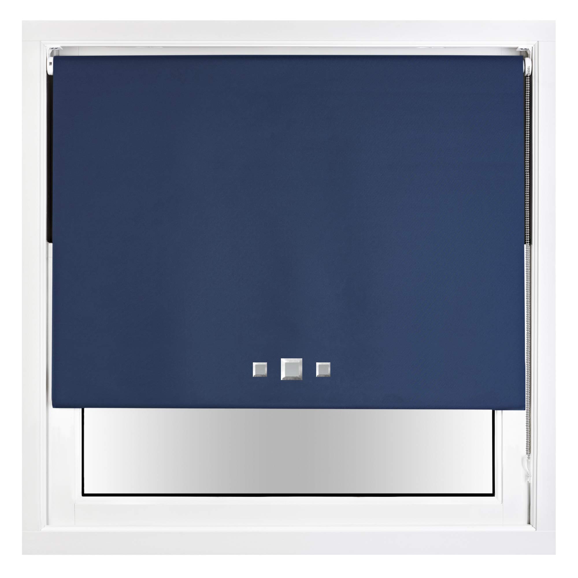 FURNISHED Blackout Roller Blind with Triple Square Eyelets & Metal Fittings Trimmable - Navy Blue, 140W x 165H cm