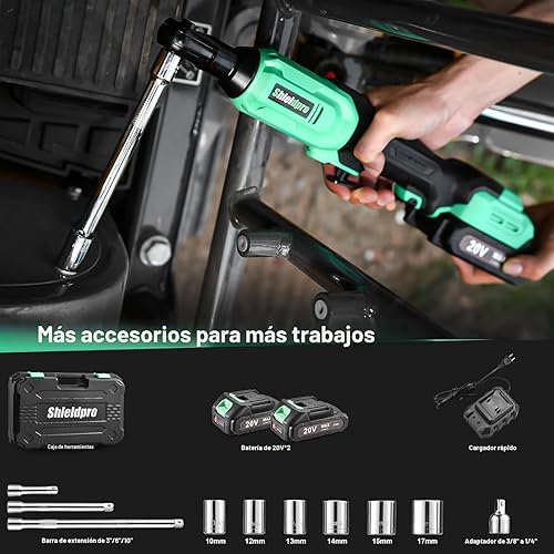 Miniatura 3 de ShieldPro Juego de llaves de trinquete inalámbricas de 20 V, kit de trinquete de potencia eléctrica de 38 pulgadas con 400 RPM, luz de trabajo LED y
