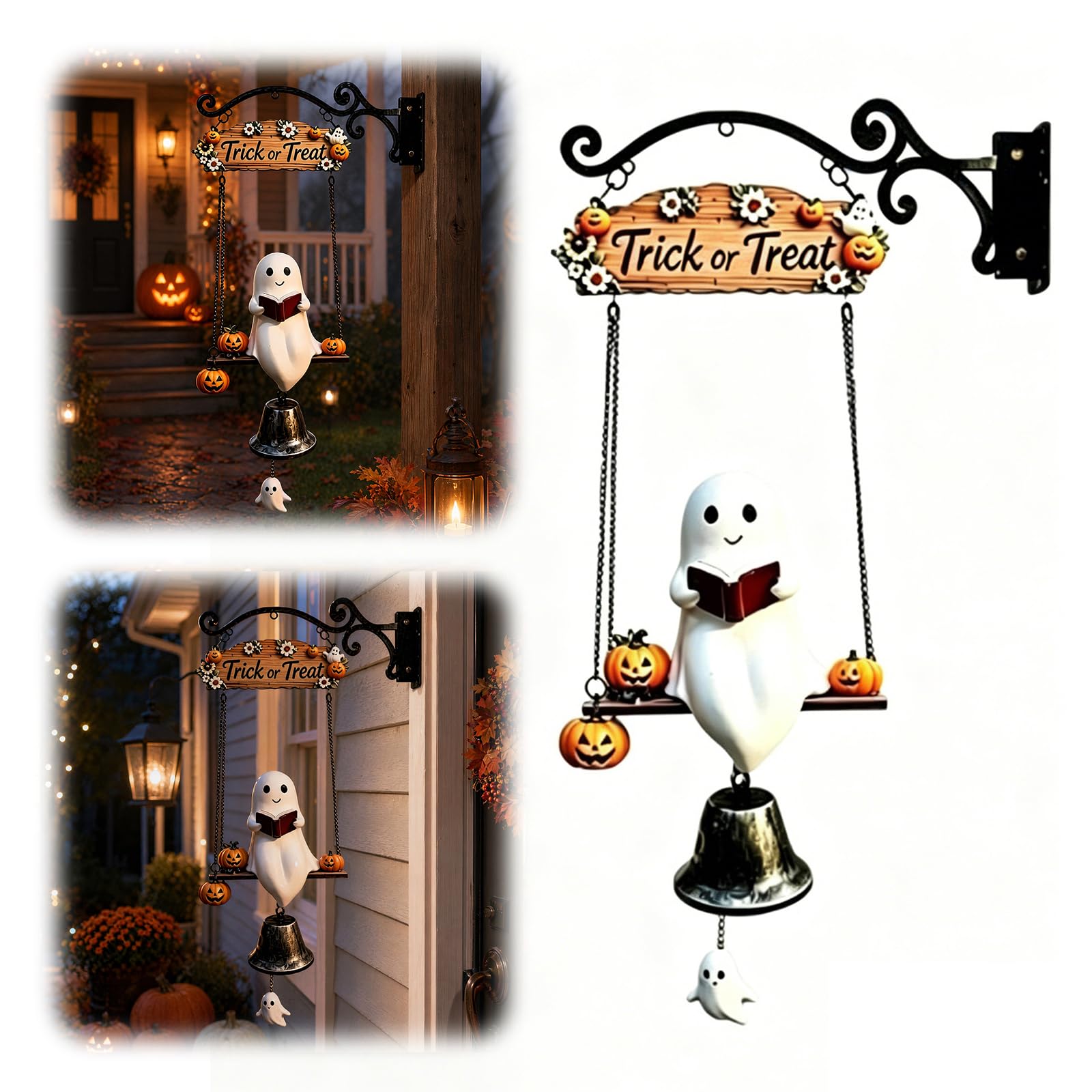 Halloween Ghost Door Bell, Vintage Pumpkin Welcome Wall Mount Decor