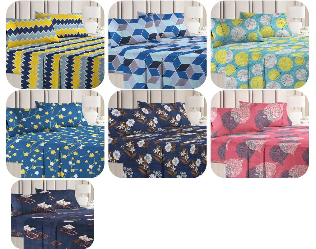 BSB HOME ® Premium Printed Microfiber 7 Double Bedsheets Combo with 14 Pillow Covers-120 TC Breathable & Wrinkle Free -228 CM x 228 CM (Combo, Multicolour) -Pack of 7-image-24