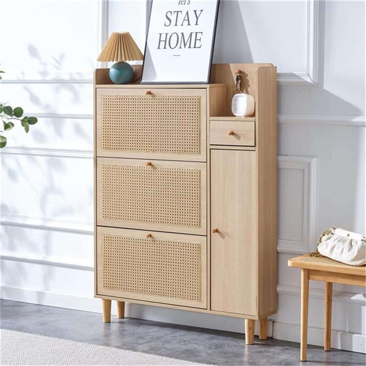 Modern Simple Storage Cabinet Shoe Cabinet Shoe Rack Folding Shoe Rack Japanese Rattan Suitable for Placement in The Aisle Porch Entrance and Living Room