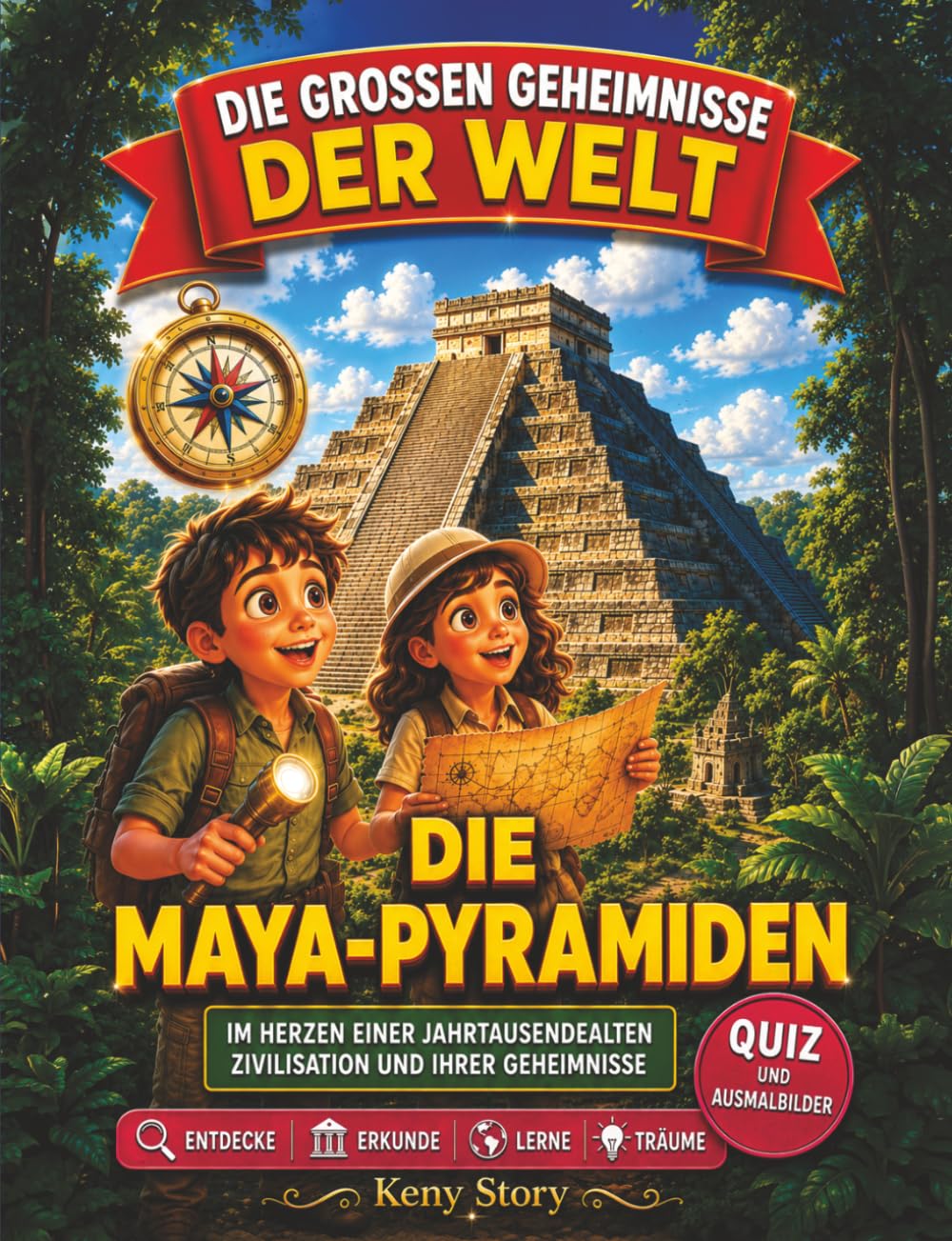 Die Maya-Pyramiden: Die wahre Geschichte hinter dem Geheimnis: Kukulkán, Chichén Itzá, Tikal, Sternenkunde, Maya-Rituale, verborgene Schätze, Quiz und Ausmalbilder für Kinder