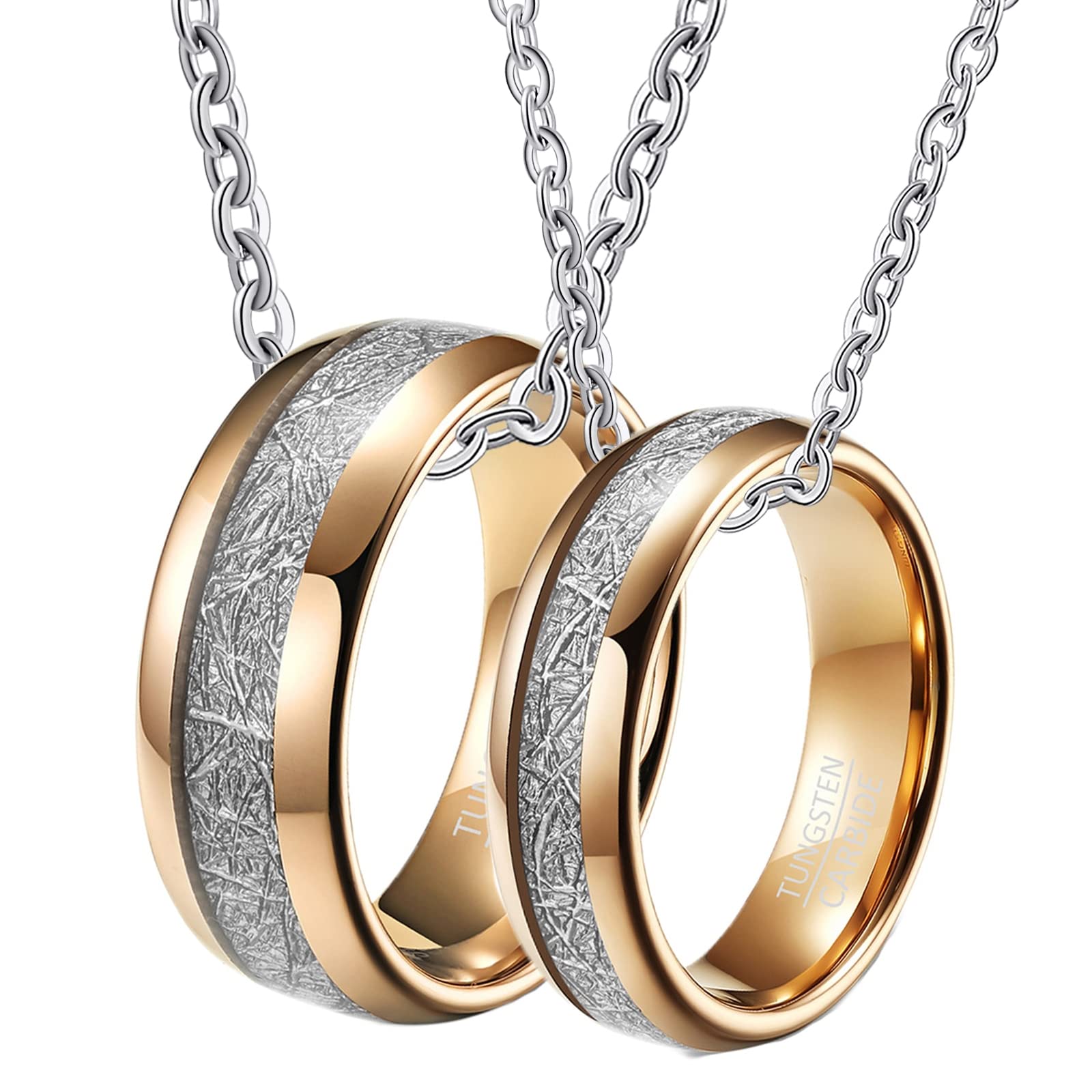 Collar con colgante de acero de tungsteno, collar personalizado a juego para parejas, 8 mm, 6 mm, anillo de oro rosa, collar de metal con incrustaciones