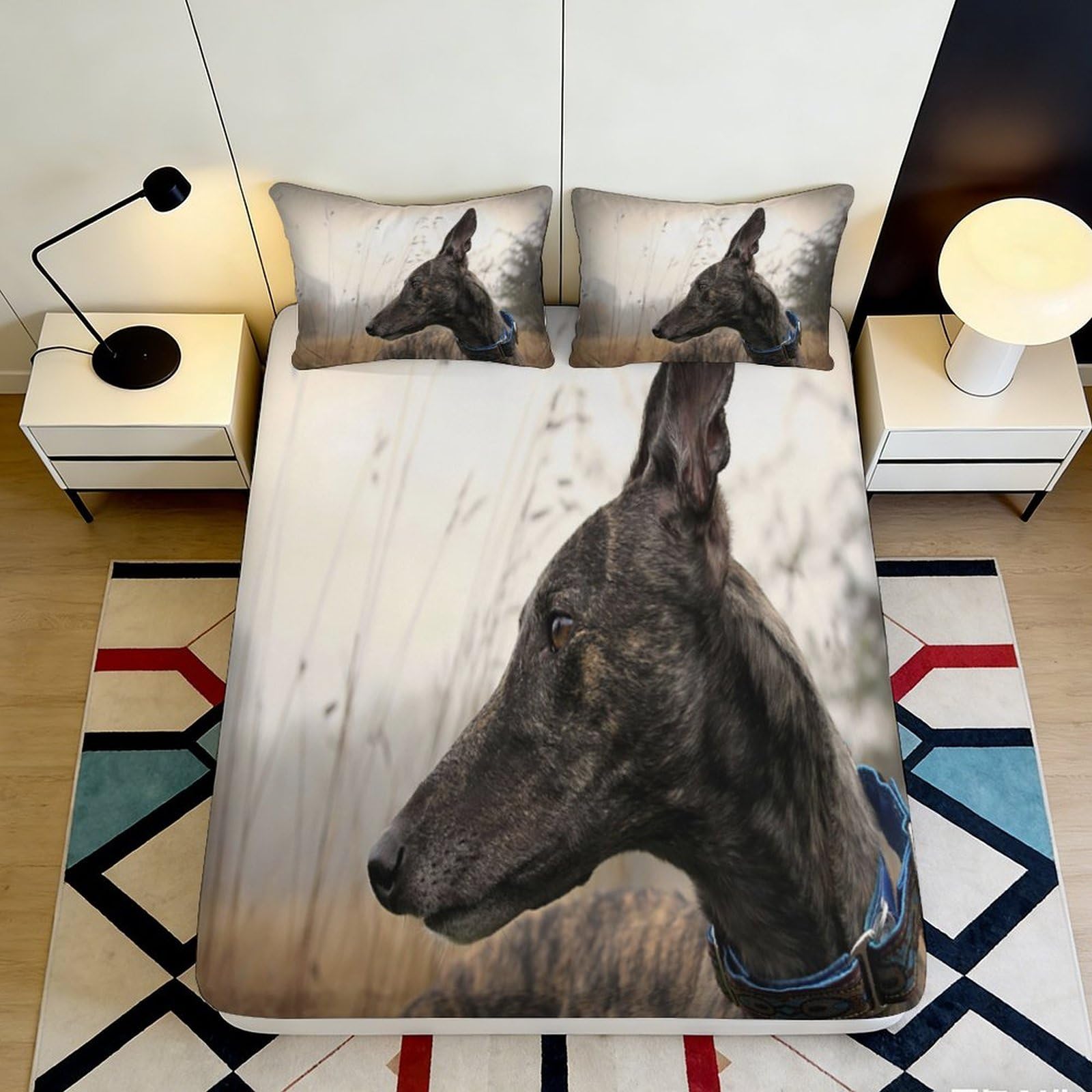 3D Printed Greyhound Dog Fitted Sheet Microfiber Soft Durable Brown Dog Mattress Cover for Bedroom Dormitory Guest Room Bed Protection 160x200x25cm
