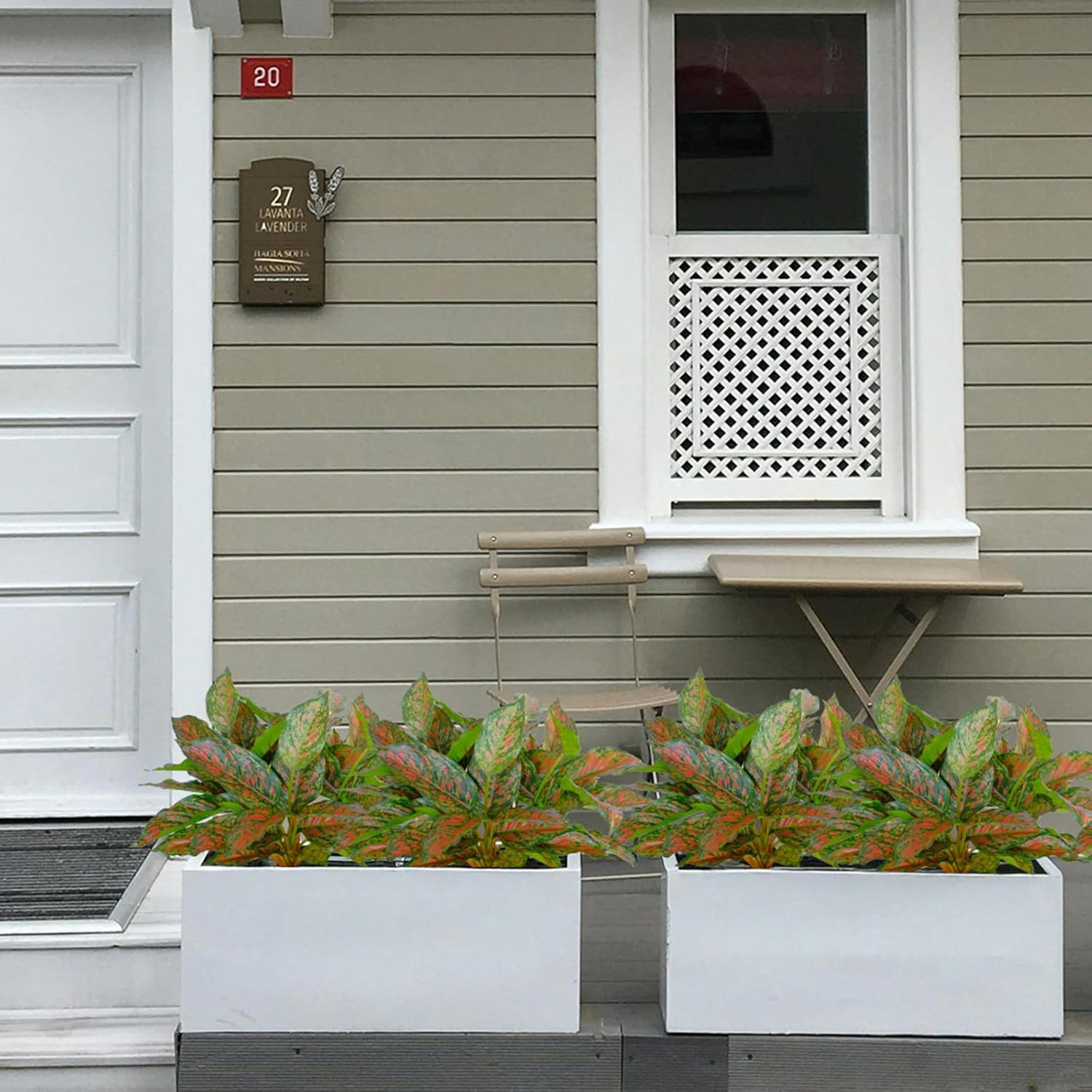 4 Pcs Artificial Hosta Plants Outdoor, 16" Fake Tropical Green Plants, UV Resistant, Realistic, Faux Green Leaf Stems for Home Offices Outside Porch Patio Balcony Garden Indoor Table Décor