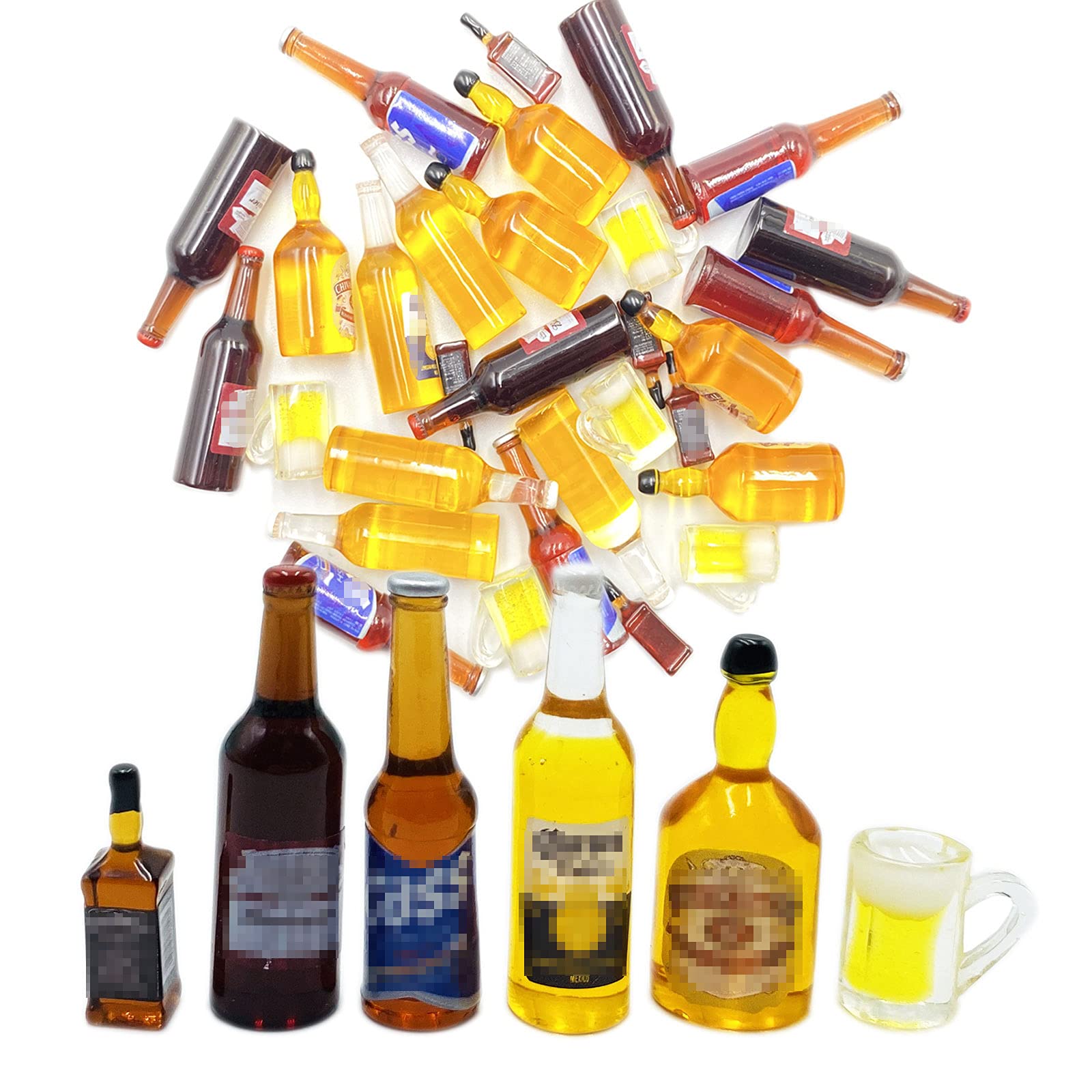 Pack of 30 Mini Resin Wine Bottles Miniature Beer Bottles Miniature Tableware Bottles for Dollhouse Dining Table Decoration