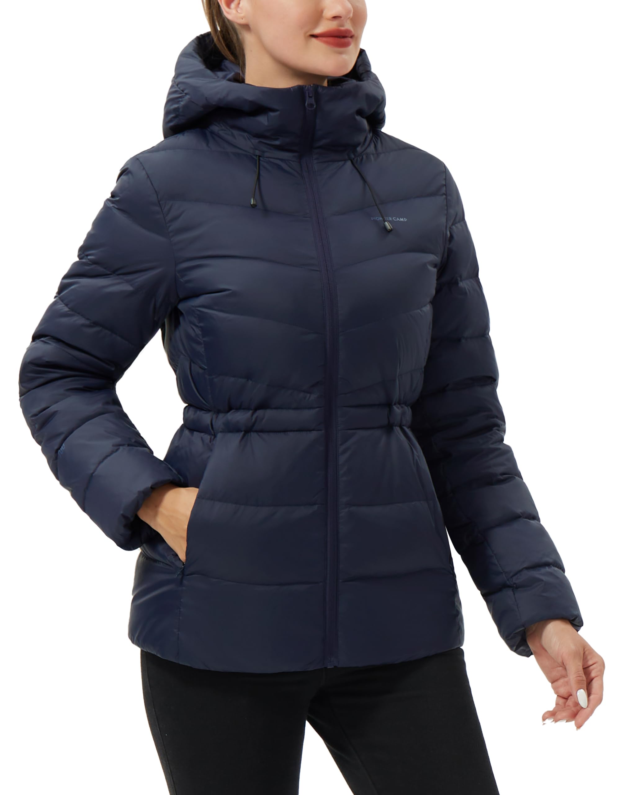 Chaqueta de plumón para mujer, ligera, con capucha