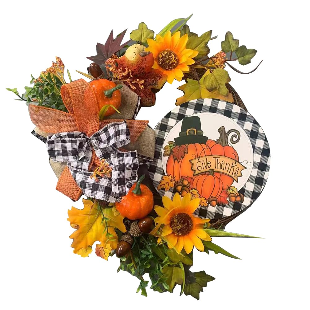 40 cm Herbstkranz for Haustür-Dekoration, Herbst-Ahornblatt-Kürbis-Beeren-Girlande, künstlicher Blumenkranz, Herbstkranz for Thanksgiving, Innen-Kamin-Fenster-Dekoration