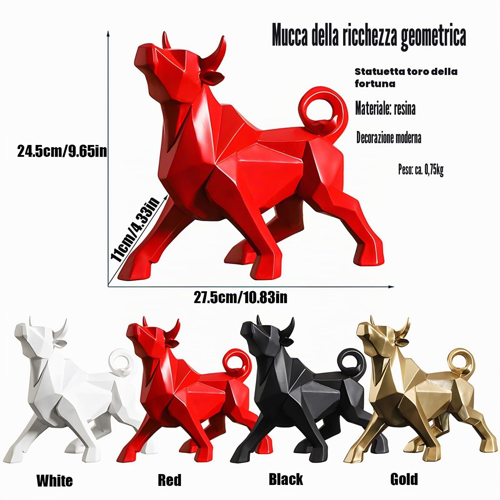 Statua di toro in resina Scultura di animali Arredamento moderno e figura Decorazione astratta di toro per figurine da collezione Ornamenti da tavolo per ufficio a casa （nero）