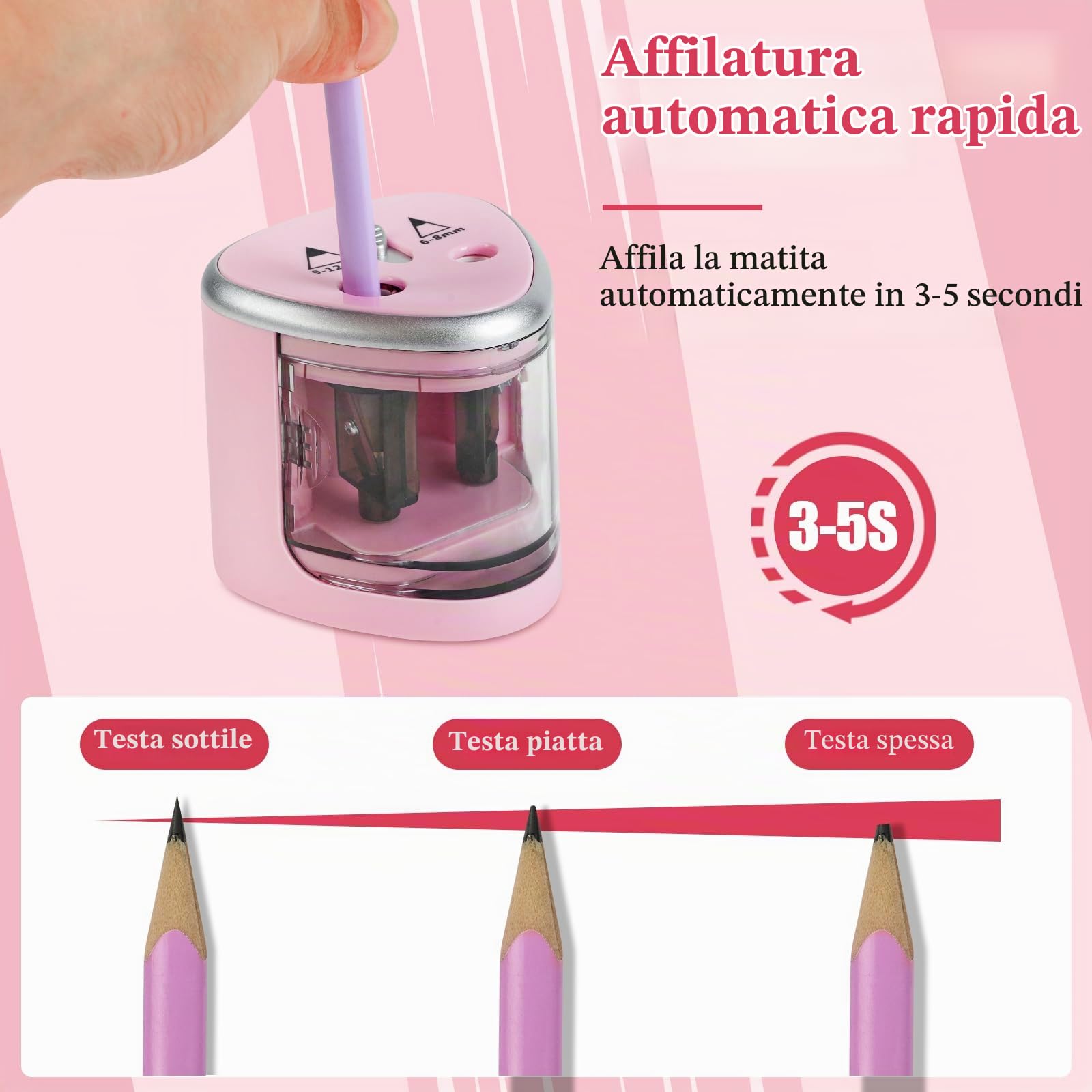 Temperamatite Elettrico Portatile, Funziona A Batterie (2 AA, Non Incluse), Con Due Lame Sostituibili, Per Matite Da 6-8 Mm, Sicuro E Antiscivolo, Ideale Per Scuola E Ufficio - Foto 5