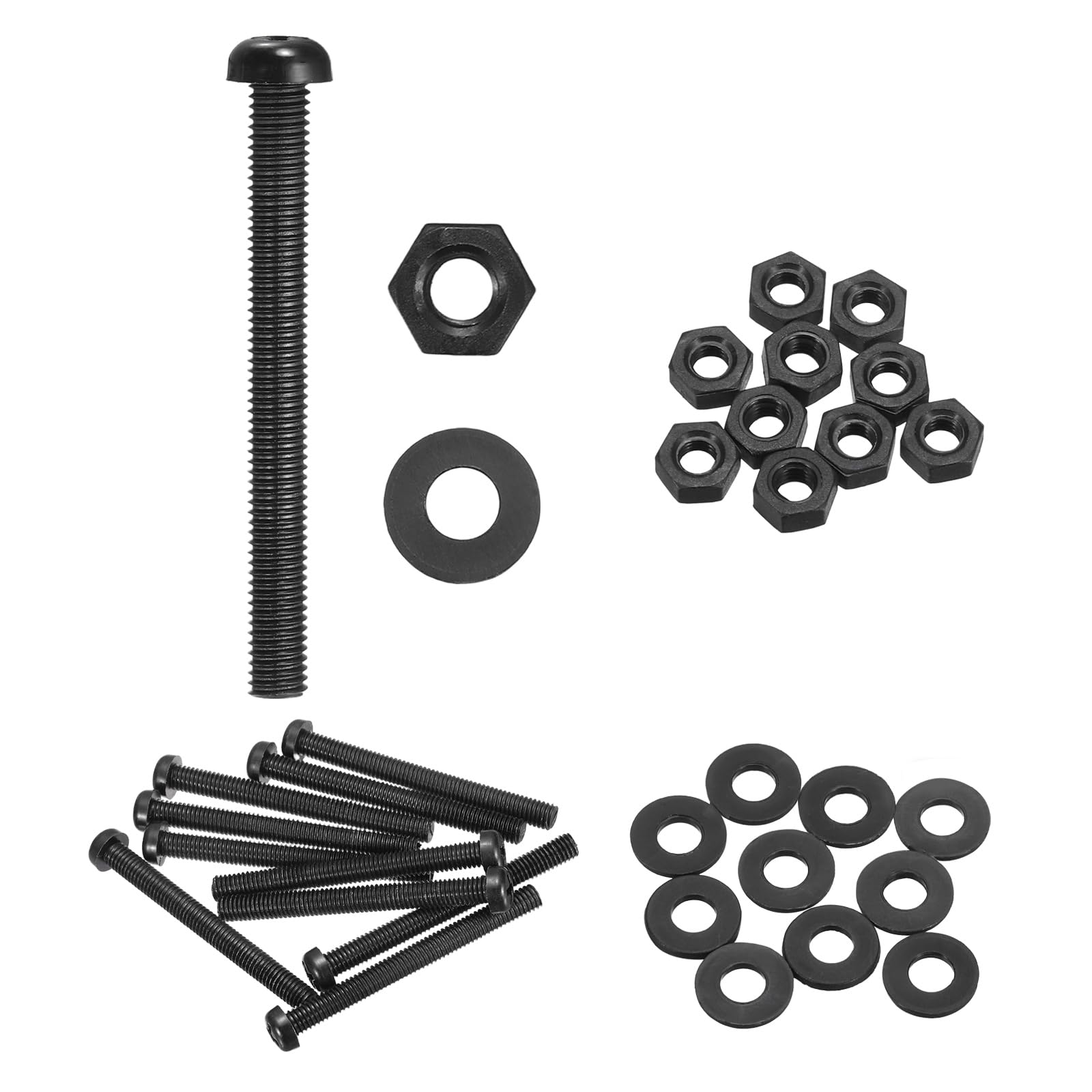 sourcing map 10 Set M6x60mm Nylon PA66 Plastic Cross Round Head Screw Phillips Bolts Hex Nuts Flat Washers Assortment Kit, Metric Full Thread Bolt Fasteners for DIY Machine Assembly, Black โ image 1