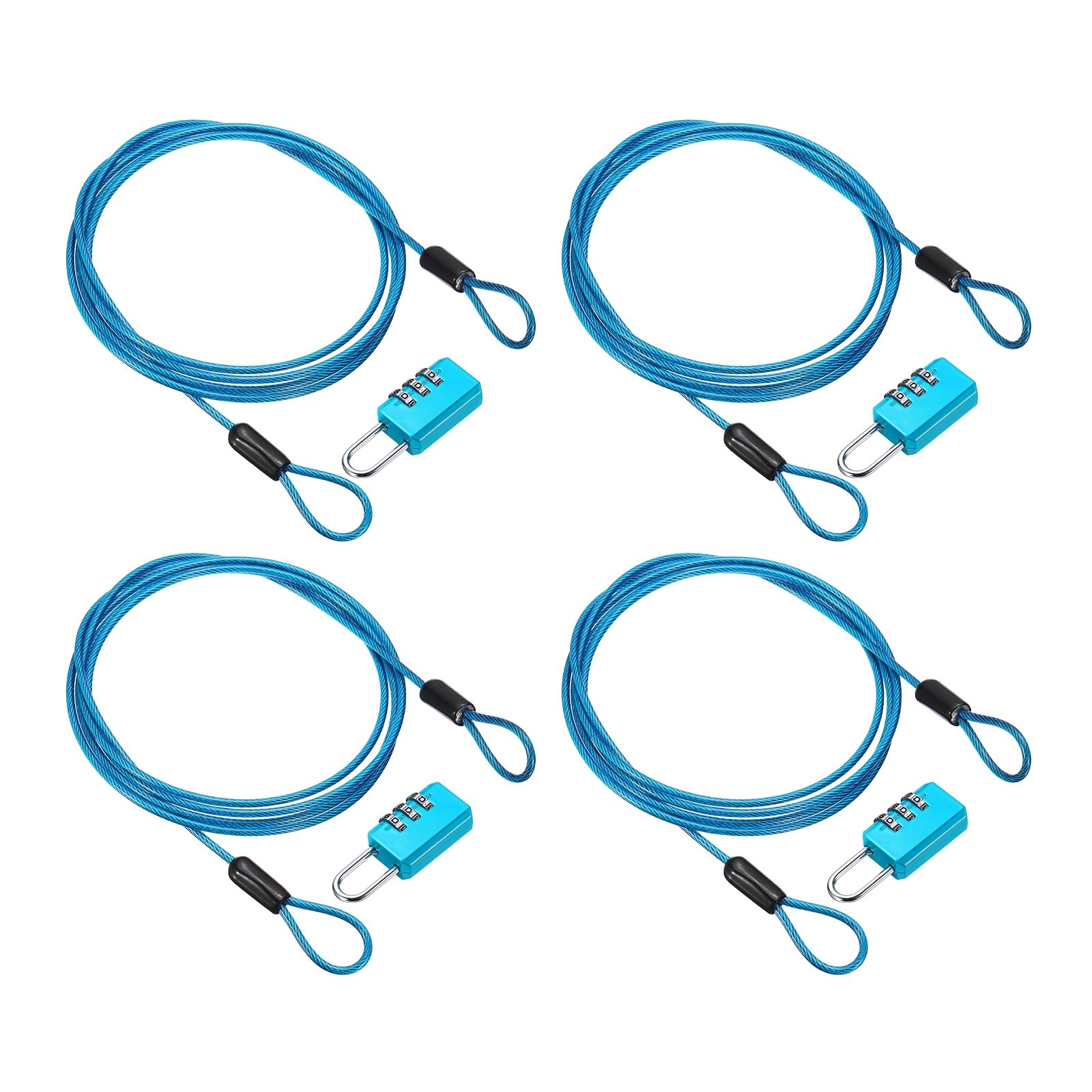 PATIKIL Security Cable with 3 Digit Combination Lock, (1.5m x 2.5mm, Blue)(4Set), Braided Stainless Steel Safety Cable Wire Rope with Double Loop, Suit for Suitcase/Bicycle/Cabinets — image 1