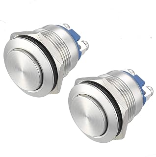 APIELE 19mm Momentary Push Button Switch Waterproof Stainless Steel 250V 5A IP65 1NO Pack of 2
