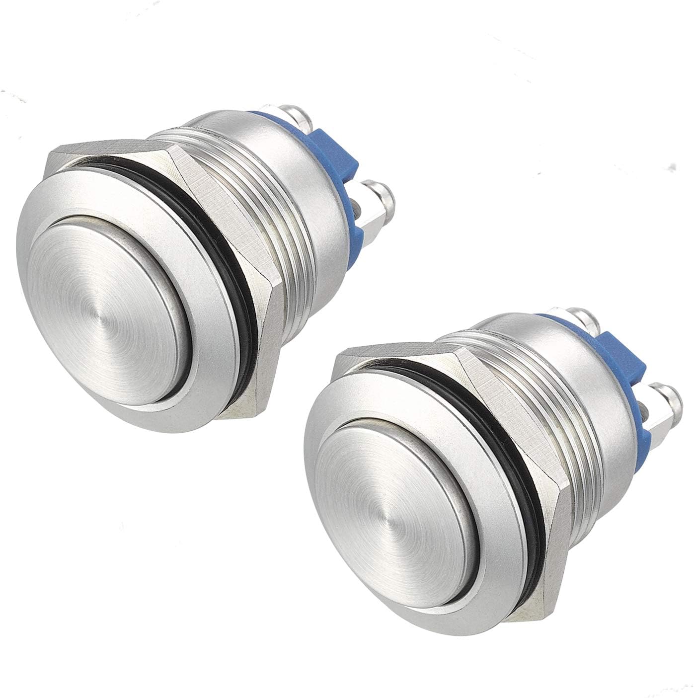 APIELE 19mm Momentary Push Button Switch High Round Cap Waterproof Stainless Steel Metal High Flush Screw Terminals 250V 5A 1NO SPST (Pack of 2)