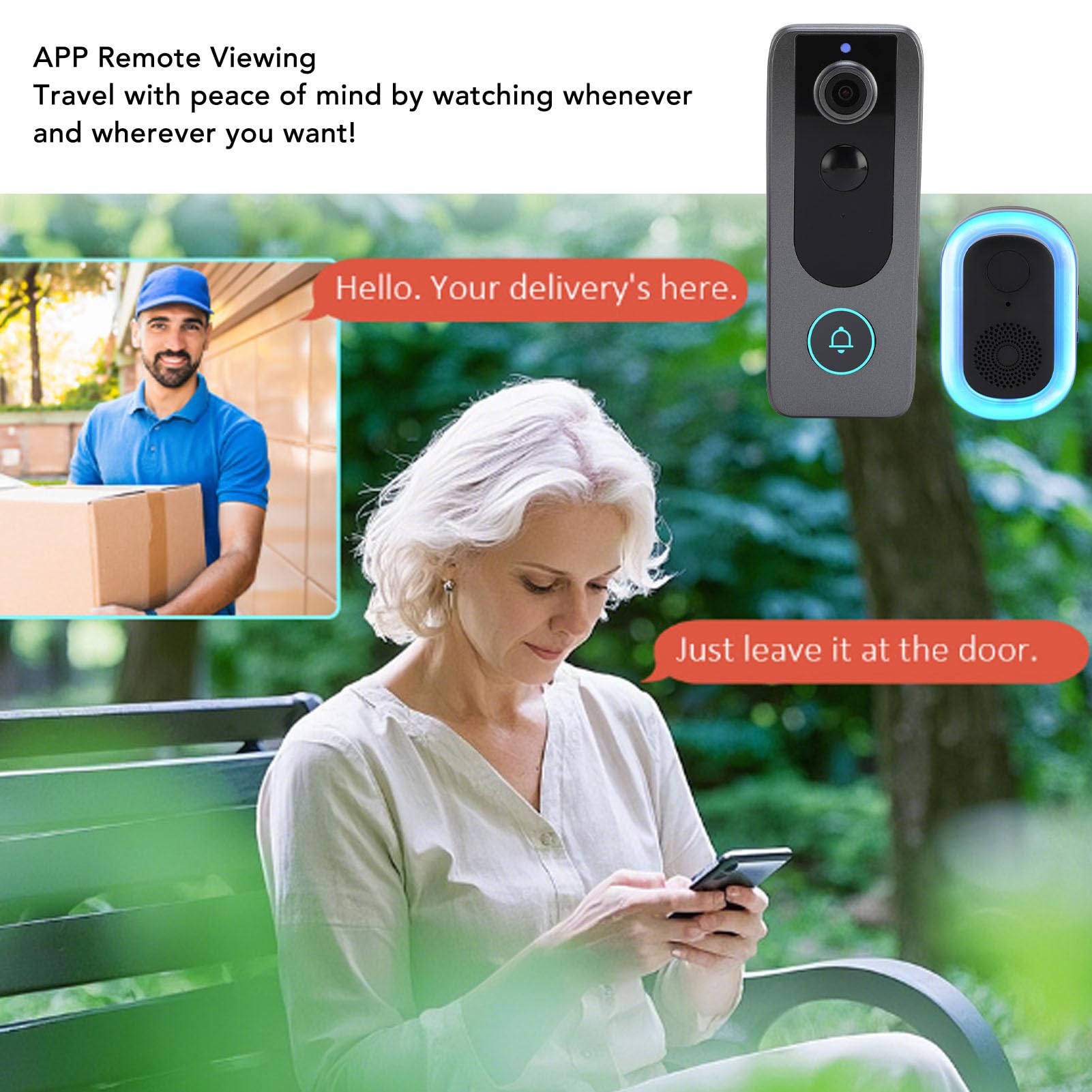 Luocute Videocitofono WiFi 2.4G, HD 2K, Audio Bidirezionale | Rilevamento pacchi AI, convertitore vocale, visione notturna a colori, resistente alle intemperie IP65, archiviazione cloud