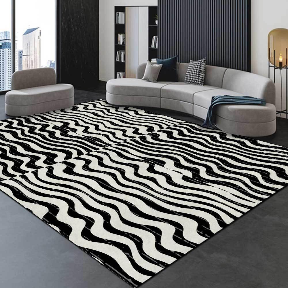 Rugs Living Room Large Area Rugs for Living Room Anti-Slip Carpet Short Pile Rug Non Shedding, Easy To Clean Abstract Zebra Pattern Black and White110 x 150 cm