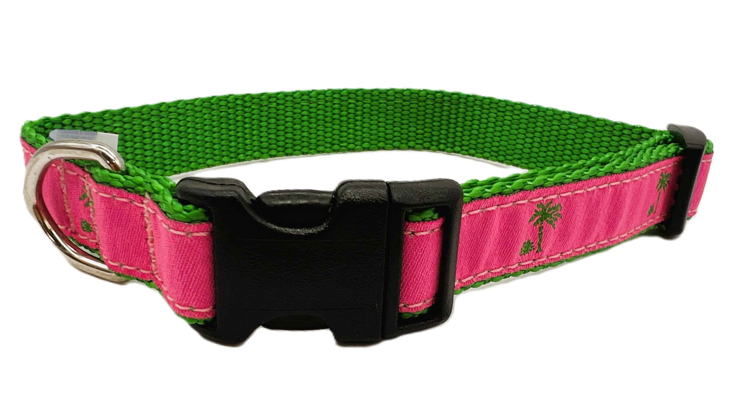Preston Heavy Duty Adjustable Preppy Dog Collar – Fun Bougee Dog Collars Come in Different Sizes for Dogs from X-Large to X-Small. Pink Palm Tree (