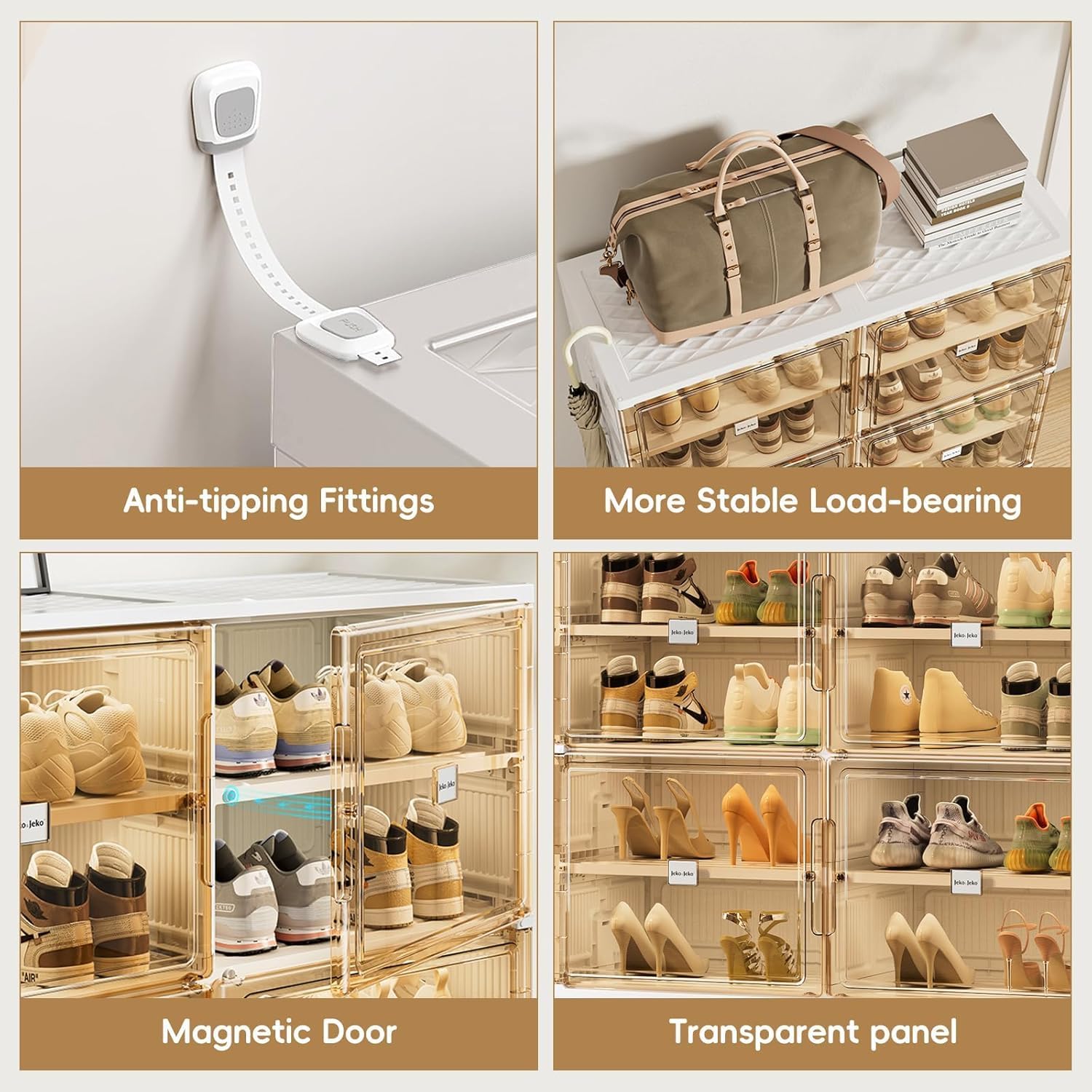 6-Tier Foldable Shoe Rack Organizer for Closet & Entryway, Space-Saving Collapsible Storage Cabinet with Magnetic Doors, Holds Up to 24 Pairs - White Double-Row 8 Tiers (Standard Tiers Only)