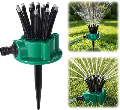 360 Coverage Precision Garden Irrigation Sprinkler, Multi-Directional Automatic Garden Sprinkler Adjustable Spray Nozzles Rotating Irrigation System with Ground Spike for Yard Large Area