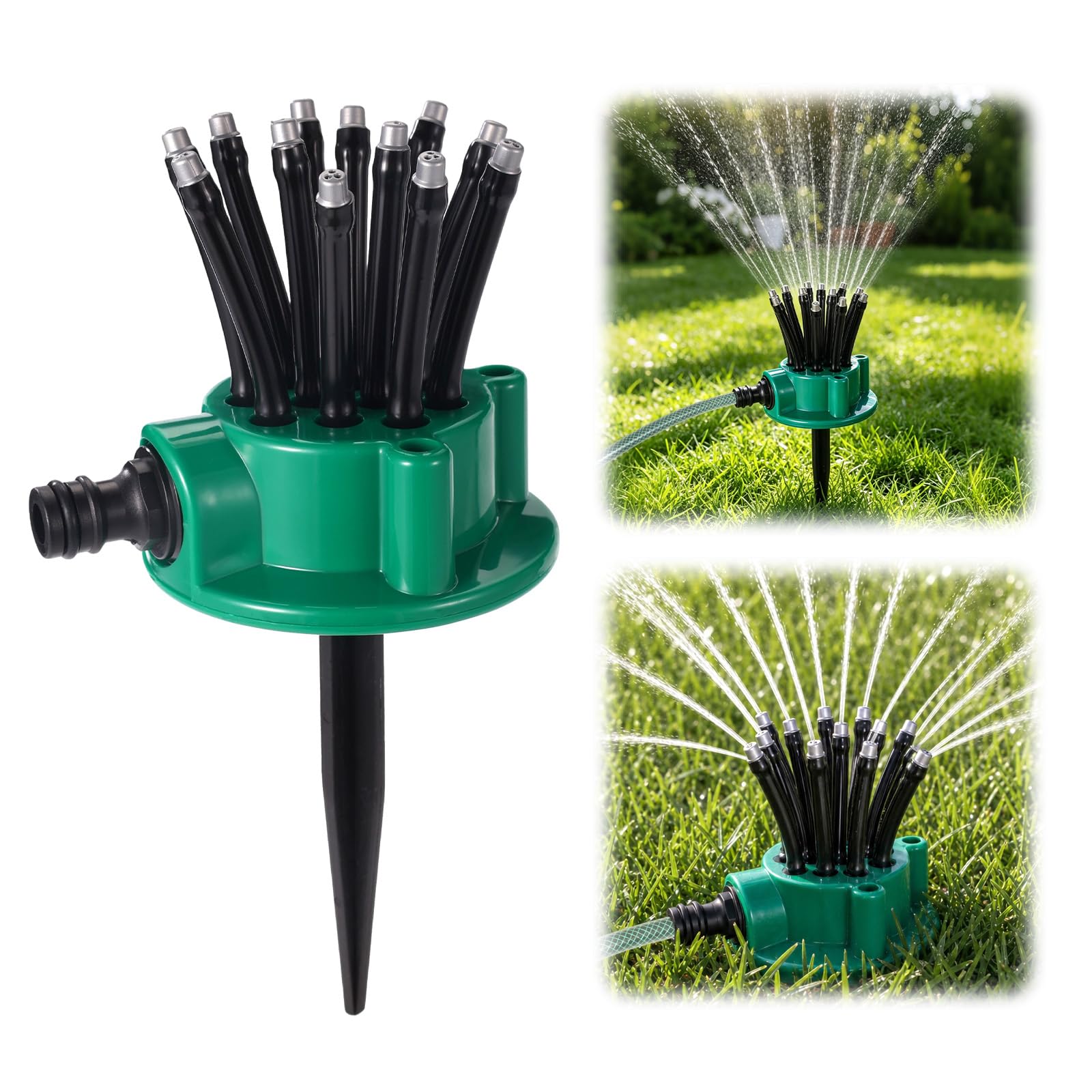 360 Coverage Precision Garden Lawn Irrigation Sprinkler, Multi-Directional Automatic Garden Sprinkler Adjustable Spray Nozzles Rotating Irrigation System with Ground Spike for Yard Large Area